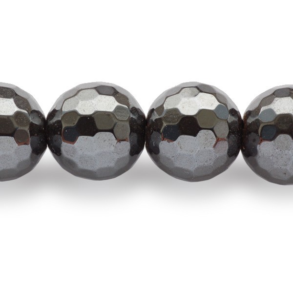 10mm Semi Precious Hematite faceted round beads string