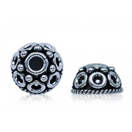 Bali bead caps Silver Plated 10mm - Dot & Rope pack 6