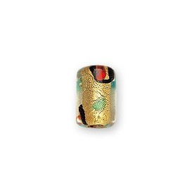 14 x 10mm Tube - Red Dot Gold Foil glass bead