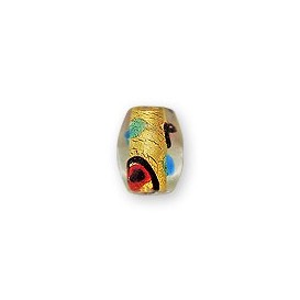 14 x 10mm Rice Bead - Red Dot Gold Foil glass bead