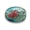 Silver foil Blue and Pink flat Oval glass bead
