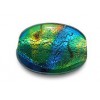 Silver foil Blue and Pink flat Oval glass bead
