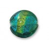 Silver foil Blue and Green flat Round glass bead