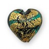 Gold foil Green/Blue Swirl heart 16mm glass beads - inner foil